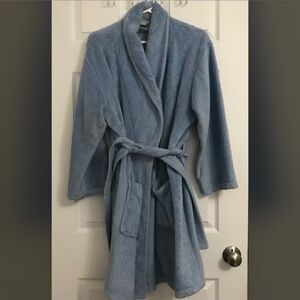 CHEROKEE Blue Long Sleeve Bath Robe L Pockets Waist Tie Belt Soft Cozy